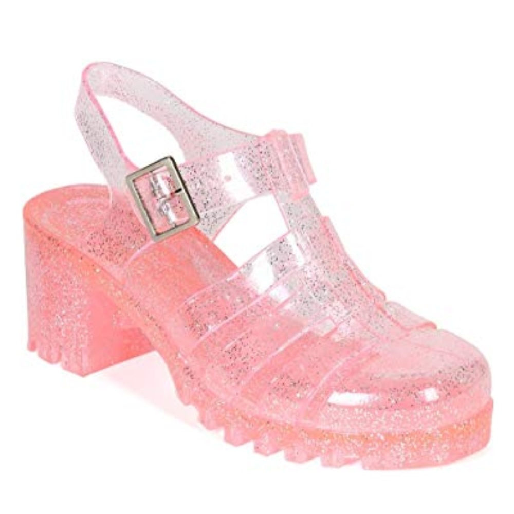 Pink Glitter Rubber Gelly Jelliez Sandal Heels
